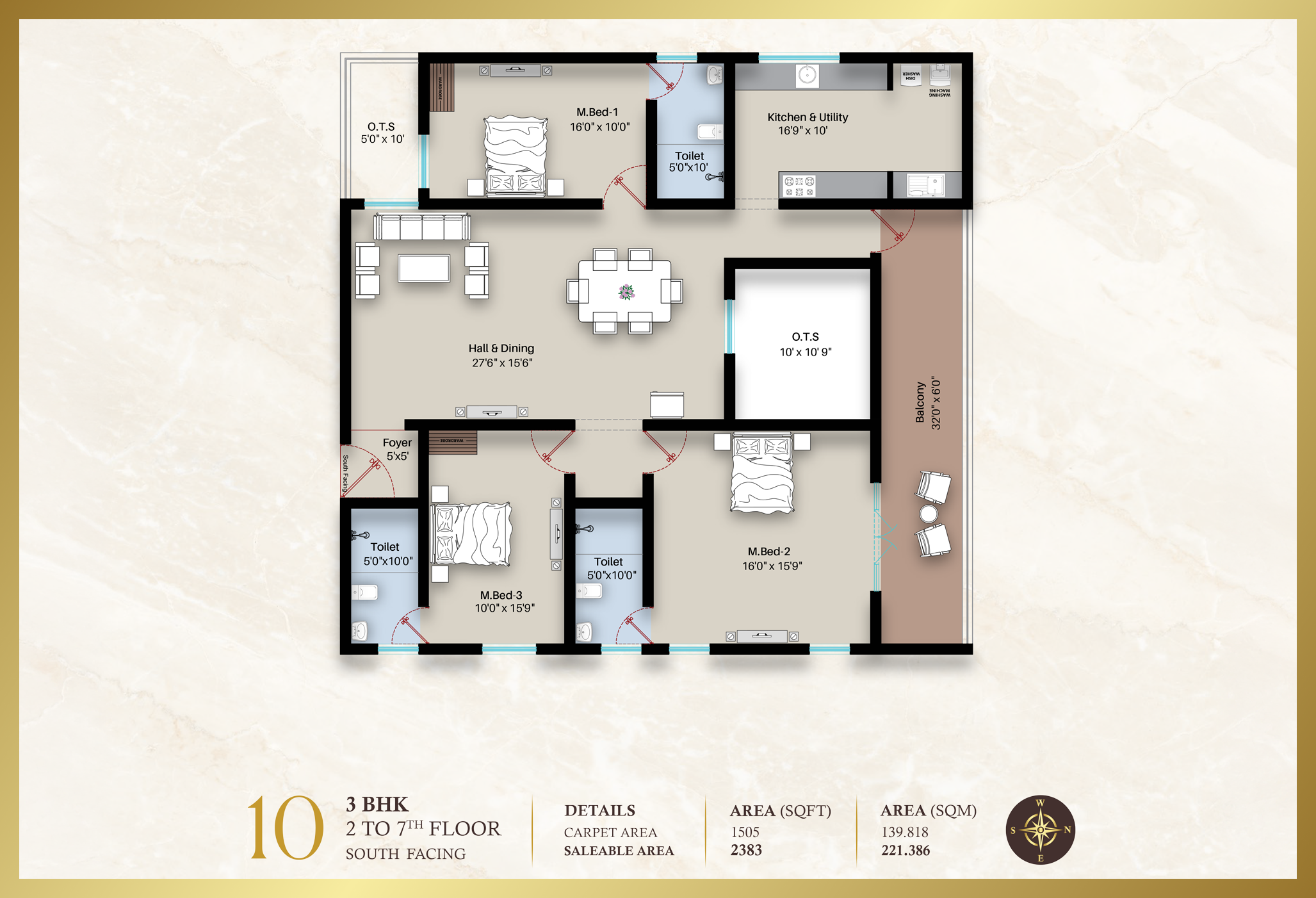 Diora Apartment 2BHK North facing floor plan 1364 sq-ft